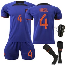 2223荷蘭客場世界杯球衣4號范迪克21德容10德佩足球服藍色短套裝