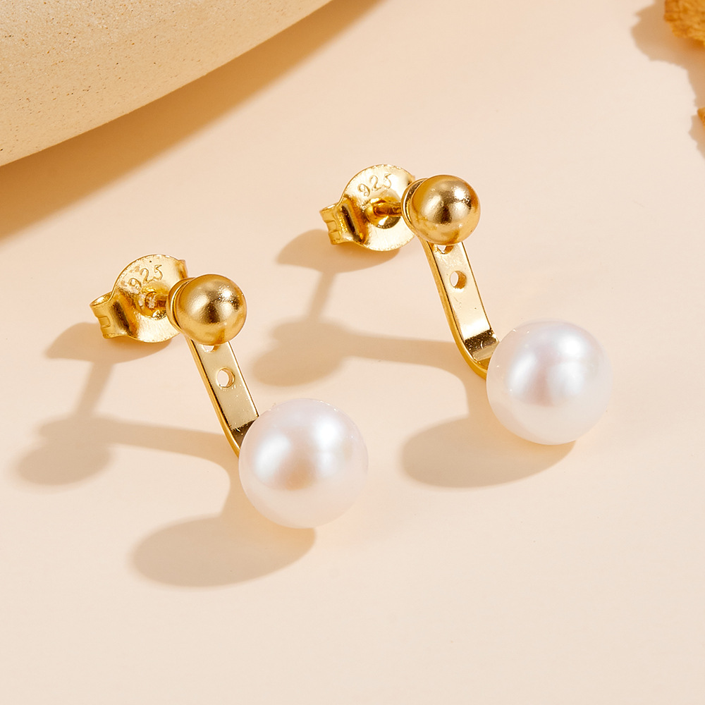 Pendientes de plata de ley de perlas de agua dulce natural retro francés, diseño de nicho femenino, pendientes de sentido avanzado, temperamento, aretes de todo fósforo