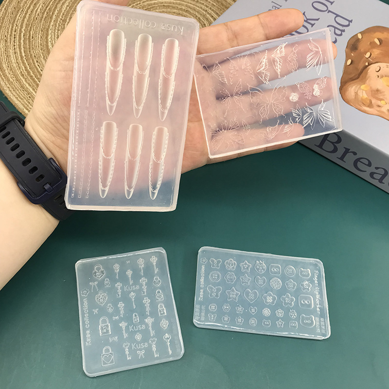 高透明 3D 立体ネイルアートモールドキーロックフレンチスカート食品グレードのシリコーンウェアラブルネイルアクセサリー diy ツール|undefined