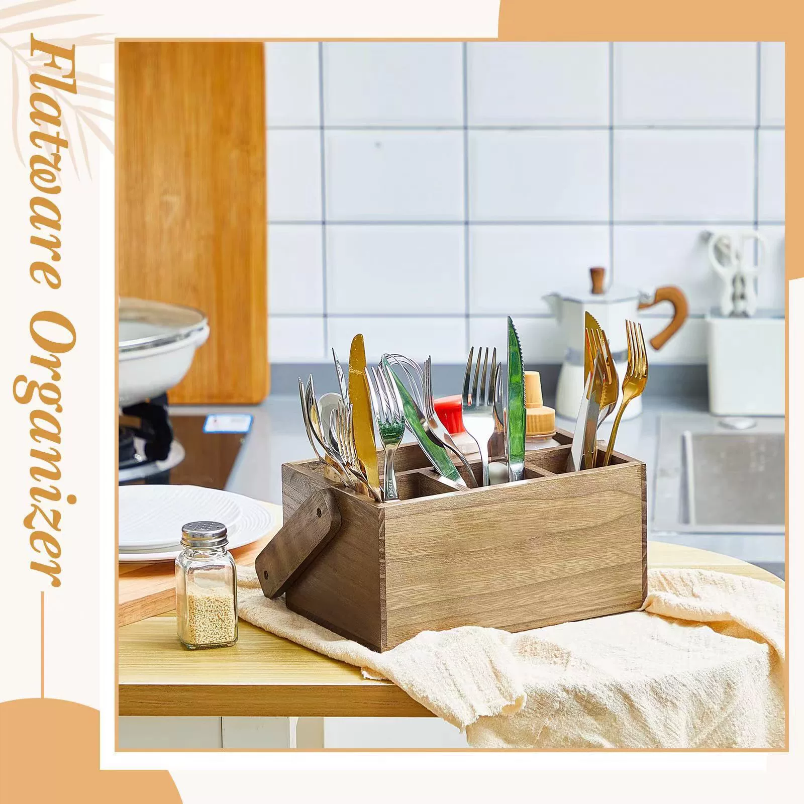 Коробка для хранения деревянной посуды Современная минималистская с ручными кухонными ножами