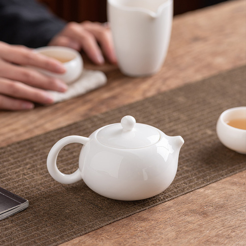 High-end mutton fat jade porcelain side handle teapot single pot Xishi pot household Kung Fu tea set filter teapot simple wholesale
