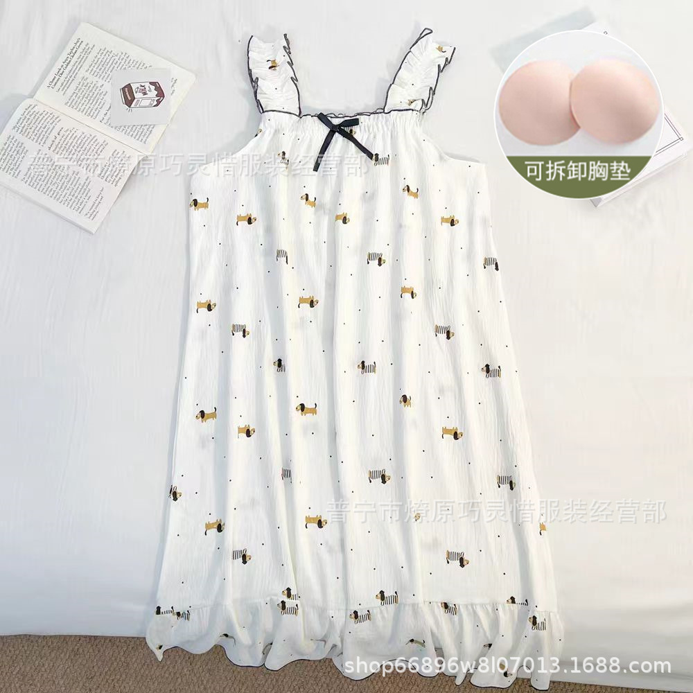 Pijama de cabina para mujeres polvo de cereza de verano algodón trenzado cojín de pecho pijama largo viento rojo de primavera y verano ropa para el hogar