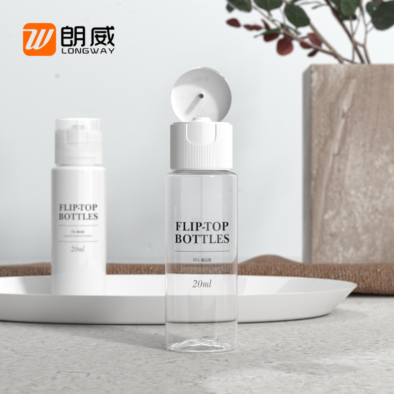 Langwei 20ml botella de hombro plano Flip botella de plástico puro botella de rocío de prueba sub-botella loción para mascotas removedor de maquillaje botella de agua