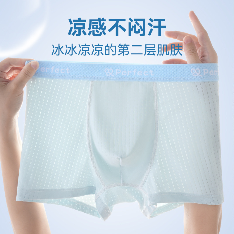 Teen Underwear Ice Silk Mesh 10A Grade Antibacterial Boxer Briefs Breathable Summer Ice Silk Boxer Shorts for Middle and Large Children
