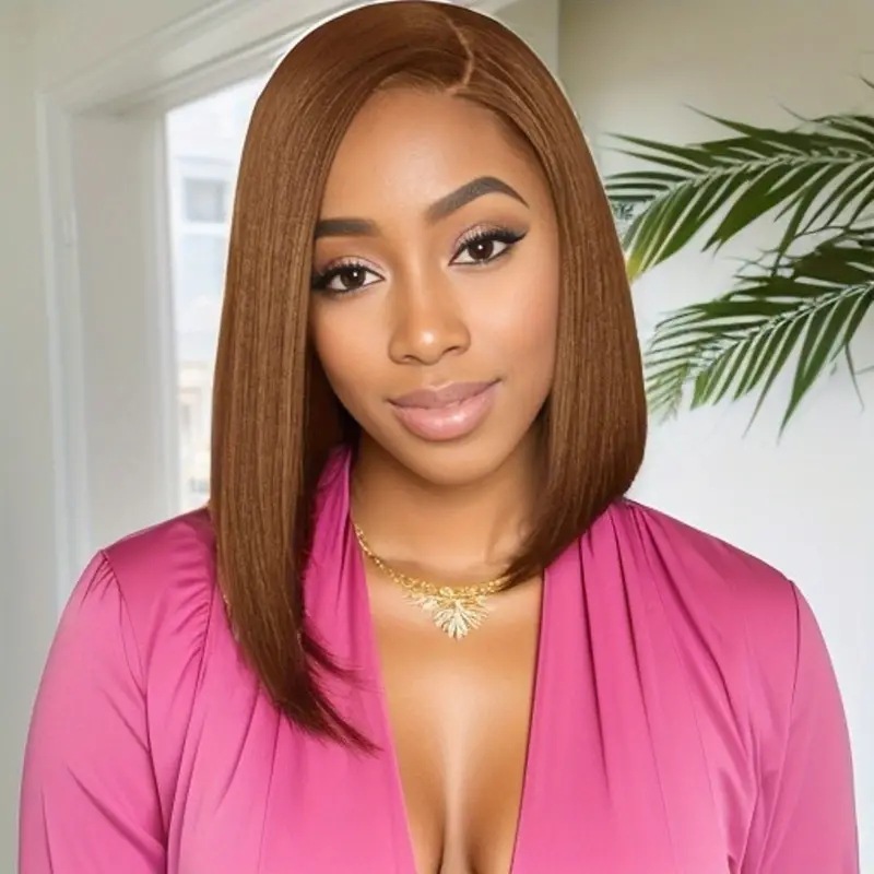 Peluca de cabeza de Bobo transfronteriza peluca europea y americana pelo liso corto para mujer, peluca de fibra química de color degradado medio, cubierta completa