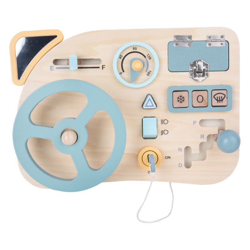 Tablero de actividades Montessori para niños pequeños: volante de coche para el aprendizaje temprano, simulación de conducción, rompecabezas para abrir cerraduras