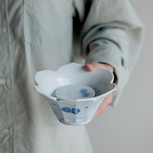 纯手绘雾蓝樱花创意莲花壶承禅意陶瓷干泡台家用养壶垫盖碗茶壶托