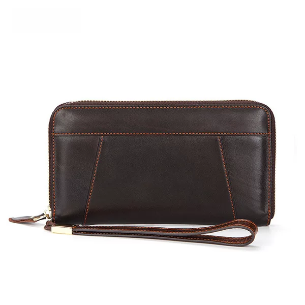 Dropshipping Spot Oil Wax Leather Single Pull Bag First Layer Genuine Leather Long Zipper Bag Retro Hot Selling Cross-Border Wallet