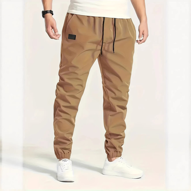 New Trendy Men's Pants for Cross-Border Trade, Popular American Style, European Size, Slim Fit Jogger Pants, Casual Pants with Leather Label