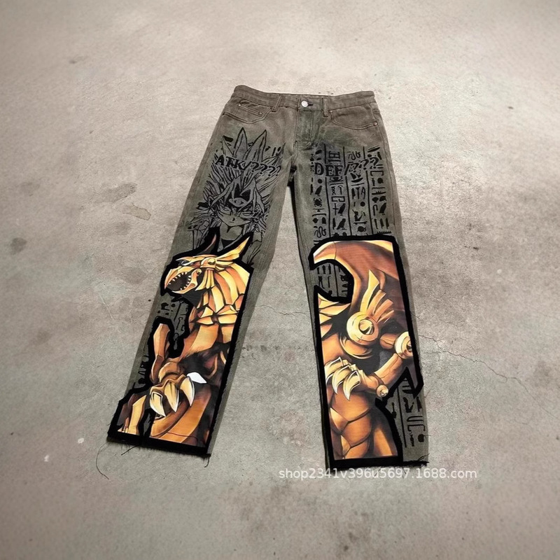 Hip Hop Animated Graphic Loose Jeans Gun Girl Print Jeans Harajuku Denim Y2K Pants Male