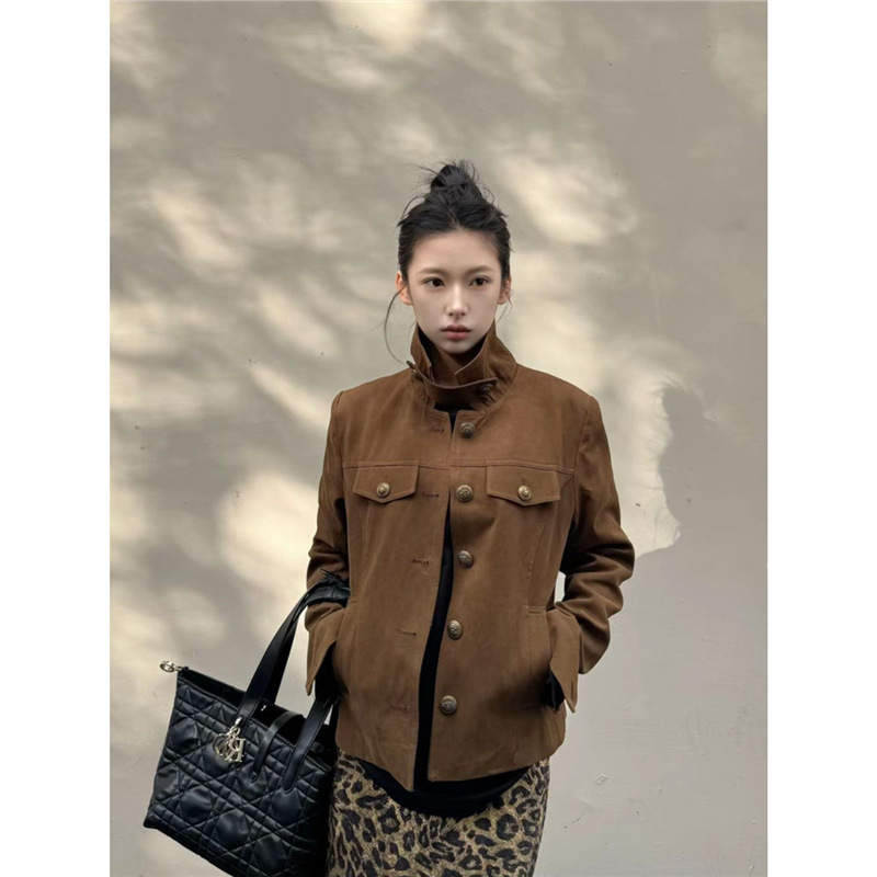 秋季新款美式设计感工装夹克女2025流行百搭翻领复古短款外套上衣|undefined