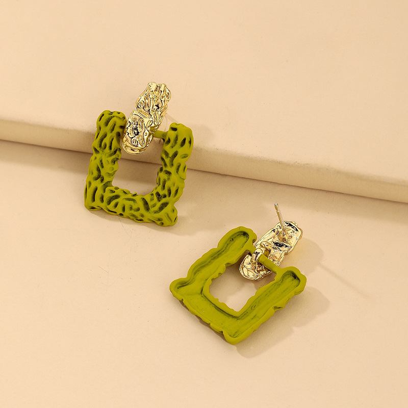 Fashion Geometric Butter Green Square Alloy Earrings Wholesale Nihaojewelry display picture 7