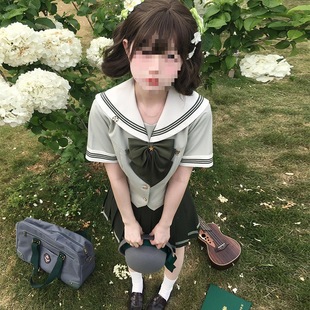 跨境粉色绿色日系校供中间服腰水手服夏服原创正版jk制服套装短袖
