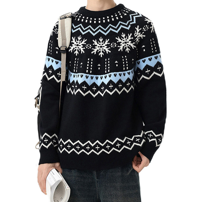 Explosiones transfronterizas de tamaño europeo gran tamaño Fair Island Jacquard jersey suéter hombre flocos de nieve Navidad otoño invierno fábrica de marea mayorista
