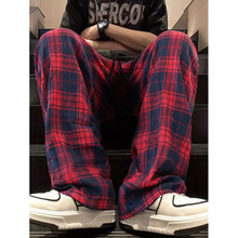 V 79700 casual color pants 拼色格子休闲裤跨境速卖通亚马