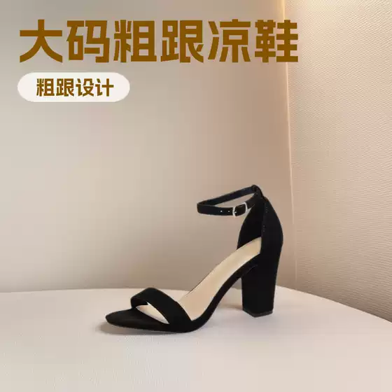 Women's High Heel Sandals Summer Cross-border Plus Size Chunky Heel Black Outdoor Ankle Strap Shoes European American Style High Heels