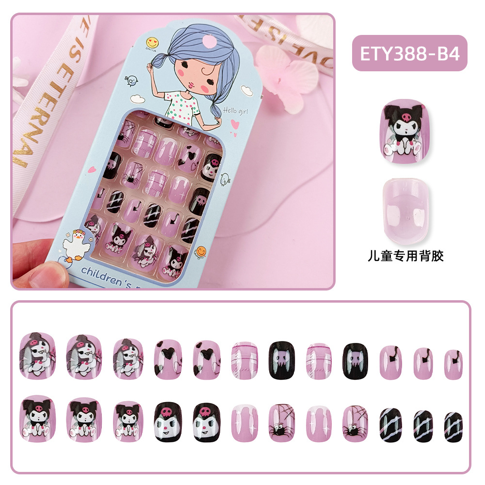 Uñas postizas adhesivas de moda para niños mayores, lindas pegatinas de uñas con dibujos animados, caja de 24 piezas de lindos parches de uñas. image 13