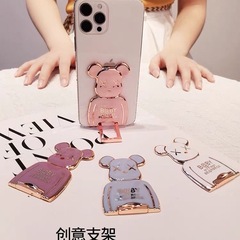 潮牌印花字母暴力熊支架隐形推拉杆创意支架电镀印花卡通小熊背贴