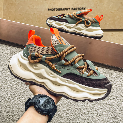 Men's 2025 Spring New Breathable Mesh Loafers - Versatile Thick Sole Height Fashionable Trendy Sports Casual Shoes