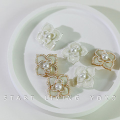 金屬珍珠紐扣小清新四葉花朵裝飾扣毛呢粗花外套針織開衫高腳扣子