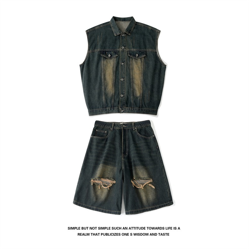 American Retro Washed Denim Vest Trendy Unisex Summer Street Shorts Versatile Loose Sleeveless Jacket American Retro Washed Denim Vest Trendy Unisex Summer Street Shorts Versatile Loose Sleeveless Jacket