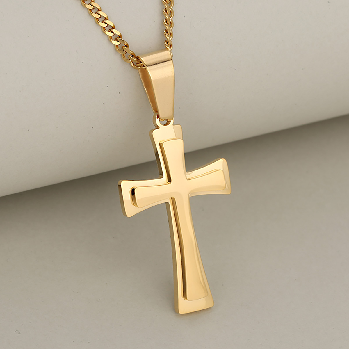 Cross-border e-commerce Europe and the United States hot-selling simple non-fading double-layer three-dimensional cross stainless steel pendant
