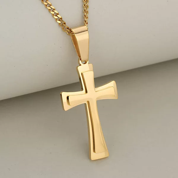 Cross-border e-commerce Europe and the United States hot-selling simple non-fading double-layer three-dimensional cross stainless steel pendant