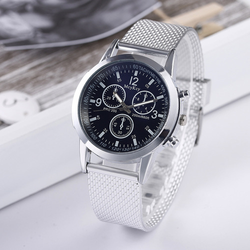 Blue Light Three-Eye Men's Watch, Export Hot Selling Model, Plastic Mesh Strap, Business Casual Men's Quartz Watch