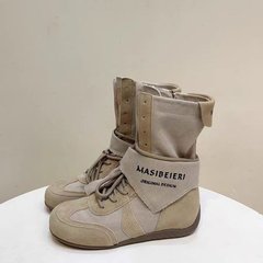 废土风内增高系带马丁靴女2025新款百搭复古中筒户外薄款工装女靴