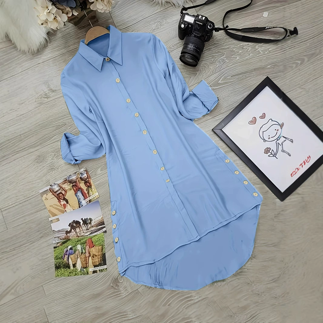 Независимая станция AliExpress Amazon, популярная повседневная рубашка с длинными рукавами и пуговицами, женская одежда