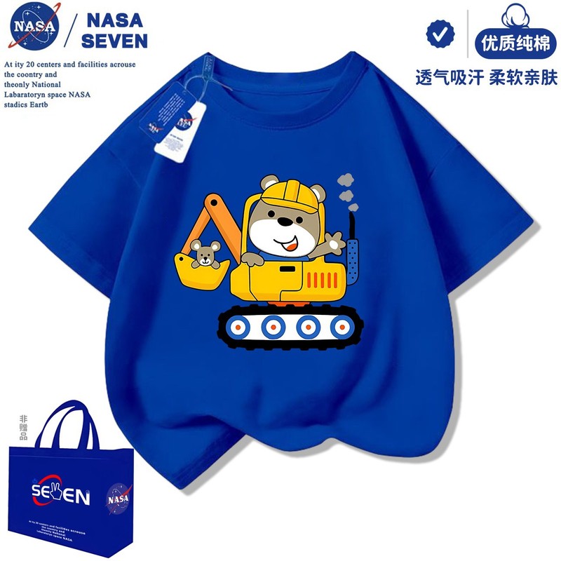 NASA ショベルボーイズ半袖ファッショナブルな夏の新しいエンジニアリング車両純綿 Tシャツ子供用ベビーハンサムトップ|undefined