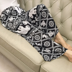 2025年新作女性用コットンシルクパジャマ、夏に屋外で着用可能、人工綿花柄ワイドレッグホームウォーキングロングパンツ