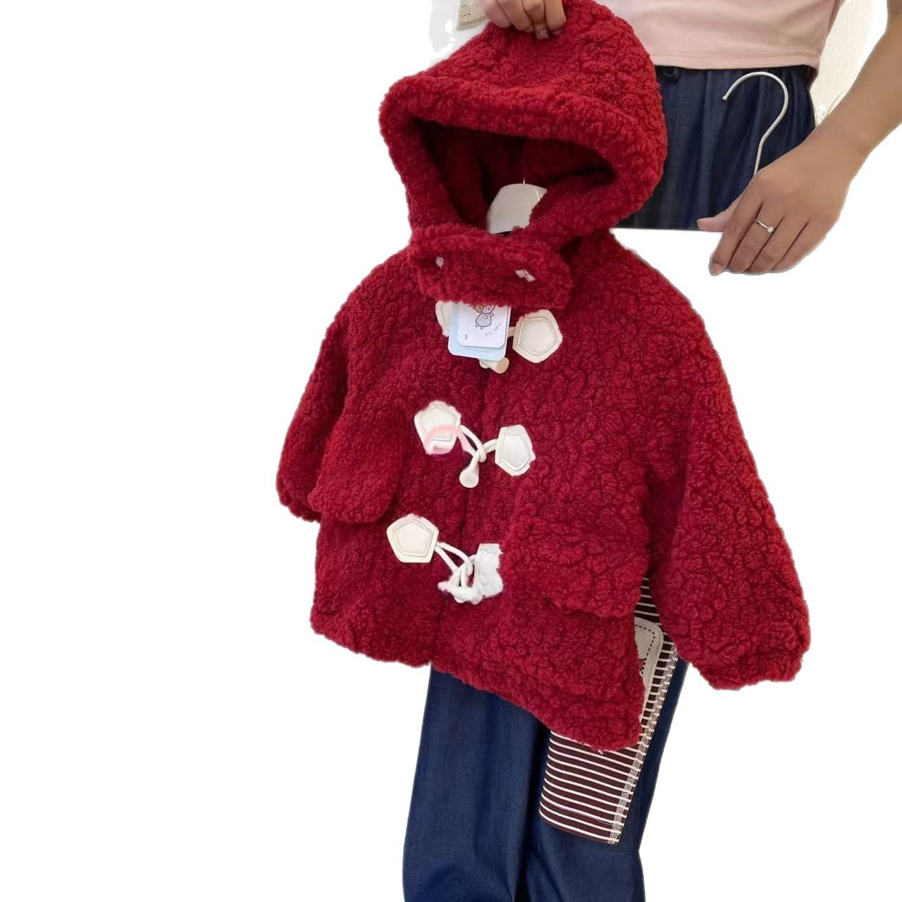 [Spot] Chaqueta de lana de cordero más lana de terciopelo para niñas estilo de invierno nuevo abrigo de niña otoño e invierno suéter de lana gruesa marea