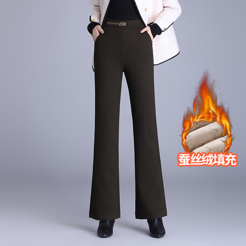 蚕丝棉微喇裤女2025年冬季新款高腰简约气质轻熟风女士休闲长裤