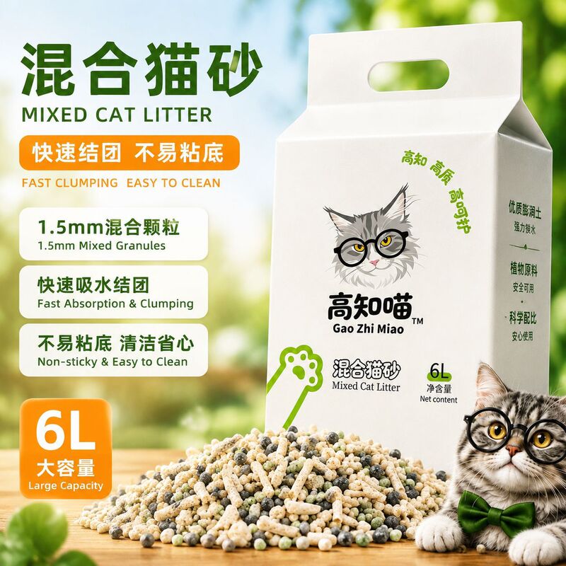 Gaozhi Meow 6L Tofu Mixed Cat Litter, Same Factory as Blue Cat Litter, Cassava Bentonite, Clumps in 3 Seconds, Deodorizes, Non-Sticky, Cat Litter Box-Friendly Gaozhi Meow 6L Tofu Mixed Cat Litter, Same Factory as Blue Cat Litter, Cassava Bentonite, Clumps in 3 Seconds, Deodorizes, Non-Sticky, Cat Litter Box-Friendly