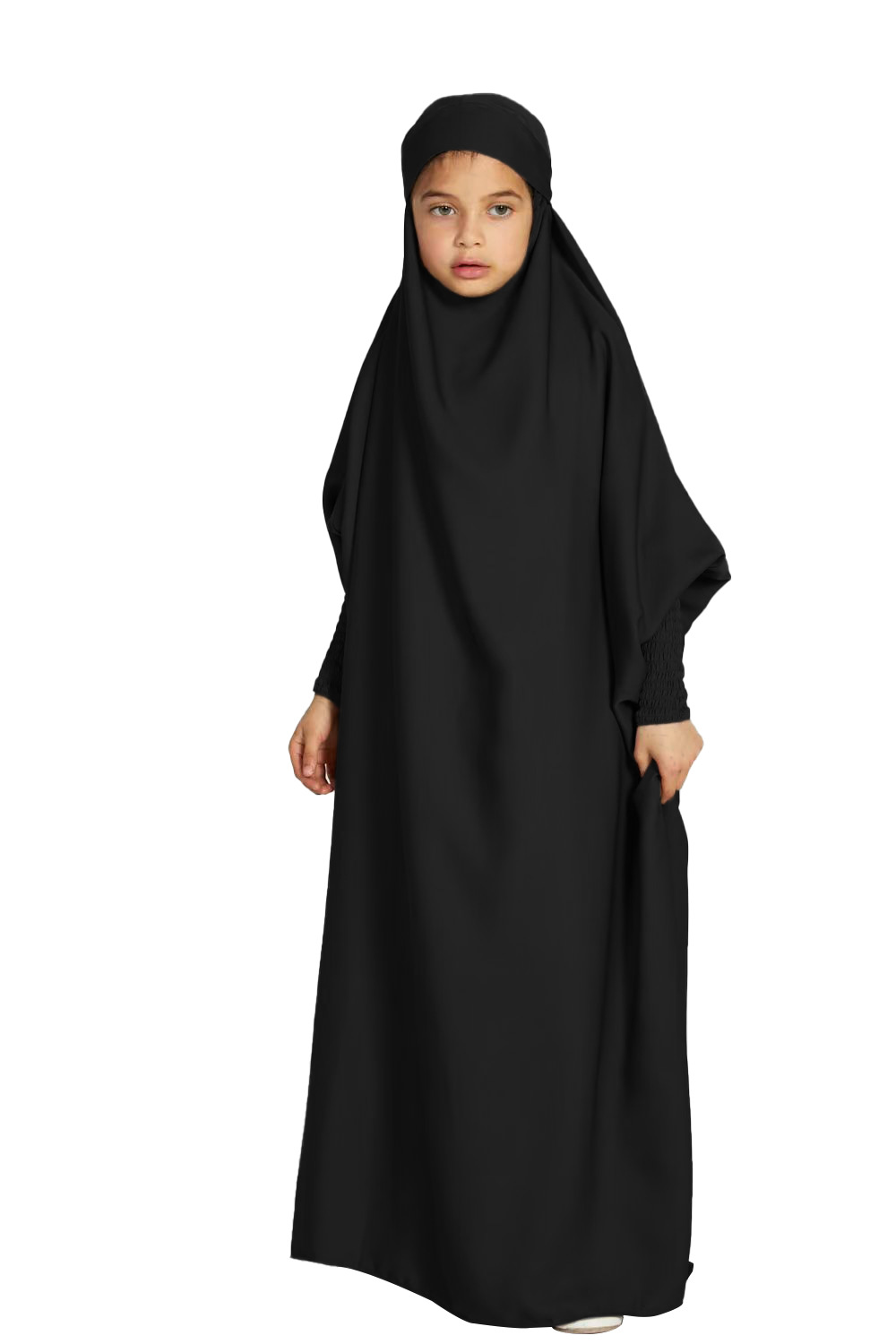 Abaya longa com capuz para mulher e criança moda modesta_voghion.com