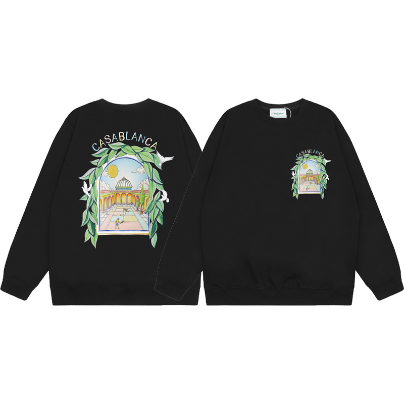 Cross-Border Trendy Brand Casablanca Casablanca Letter Painted Print 380g Terry Round Neck Sweatshirt