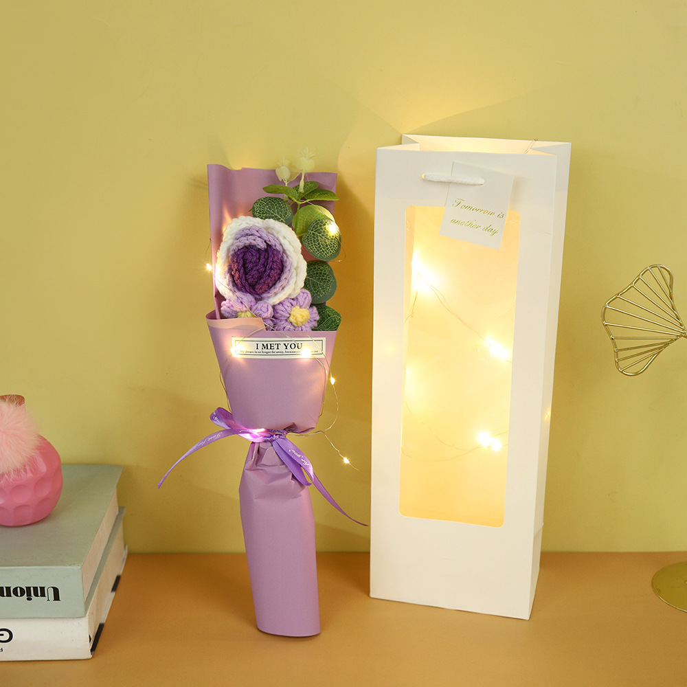 램프와 무료 윈도우백이 포함된 울 꽃 3개[보라색 장미]