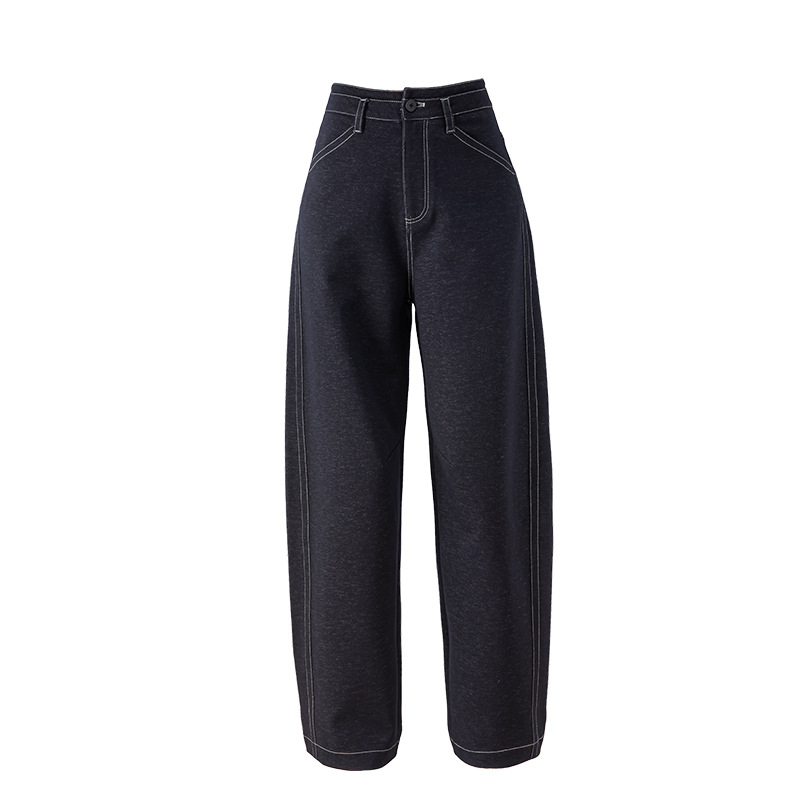 Quần culottes nữ ống rộng dáng chuối giả denim dệt kim mùa thu — Màu xanh lam đậm