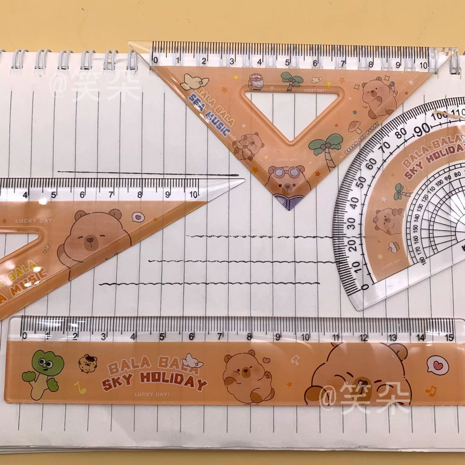 Cute cartoon ruler, creative set for students, stationery