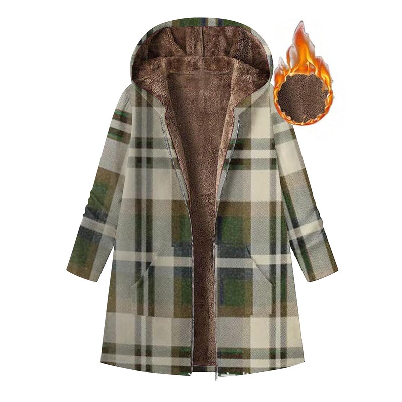 2025 European and American Wish.Com Cross-Border Autumn and Winter Fleece-Lined New Sweatshirt Hooded Top Trench Coat Printed Jacket for Women