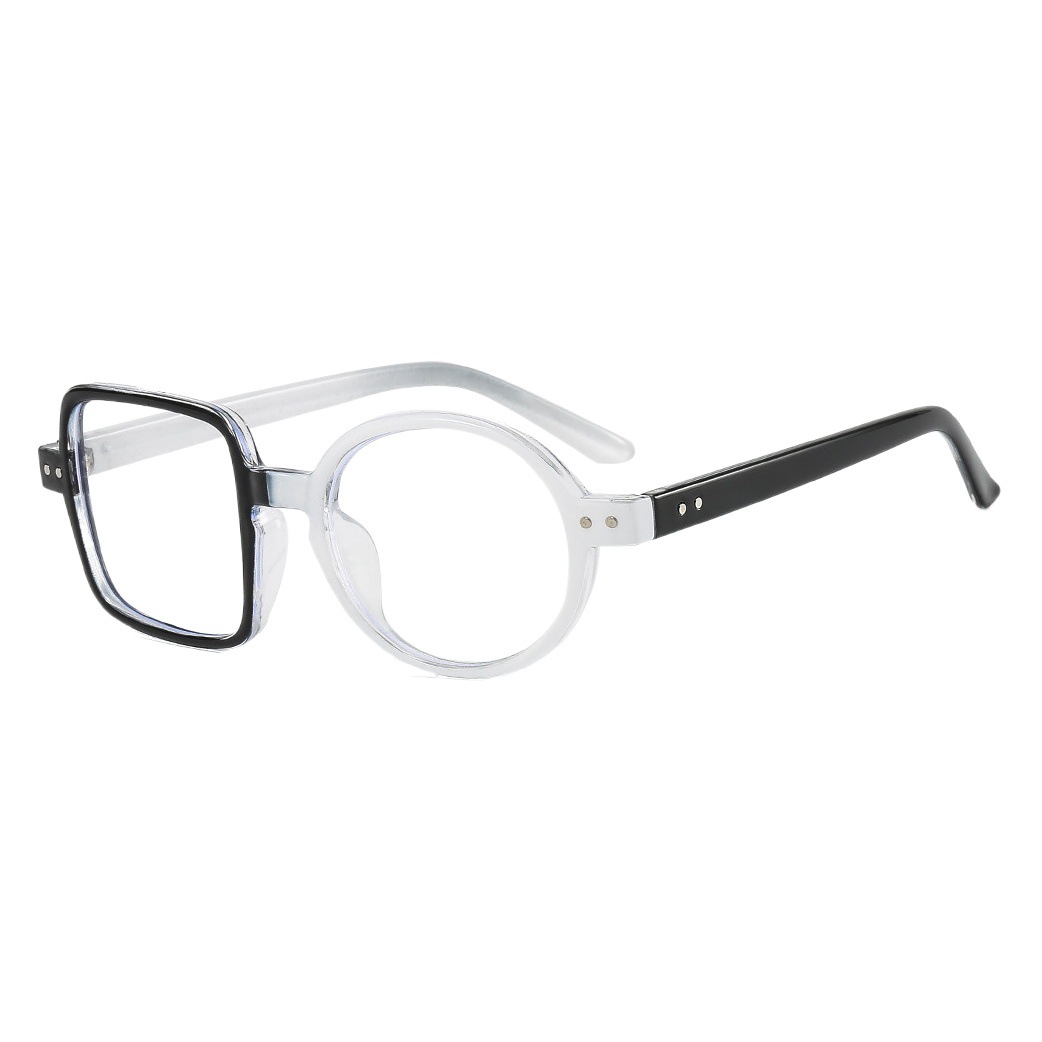 New Style Asymmetrical Left-Right Round Glasses Full-Frame Semi-Round Semi-Square Non-Prescription Glasses Anti-Blue Light Glasses