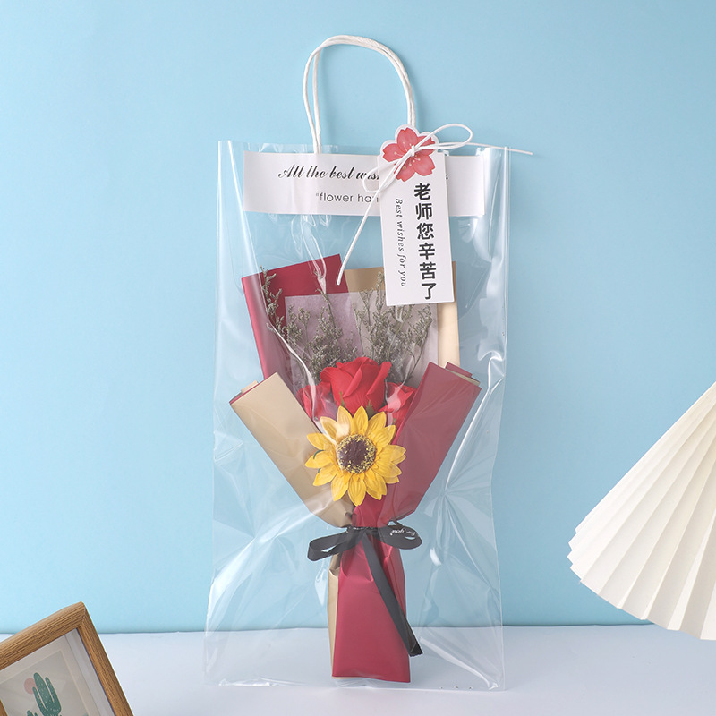 Regalos del día del maestro, flores de girasol, flores de jabón, regalos de vacaciones para maestros y maestros con tarjetas de felicitación al por mayor