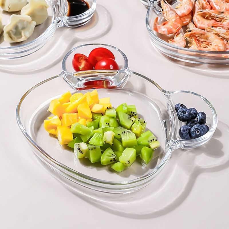 餃子プレート家庭用透明プラスチック 2024 新しいクマフルーツプレート餃子デザートスナックディスプレイプレート|undefined