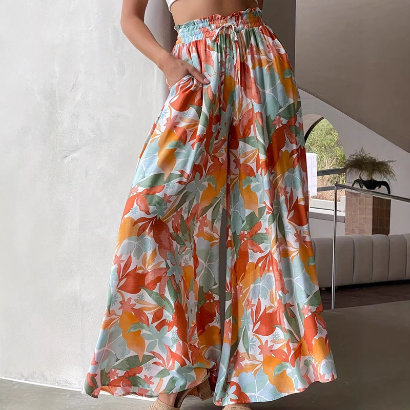 Summer High-Waisted Loose Comfortable Versatile Printed Wide-Leg Pants
