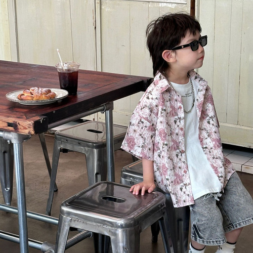 Tairu 2024 new summer Korean style boys' fashionable and versatile design floral shirts children's tops trendy