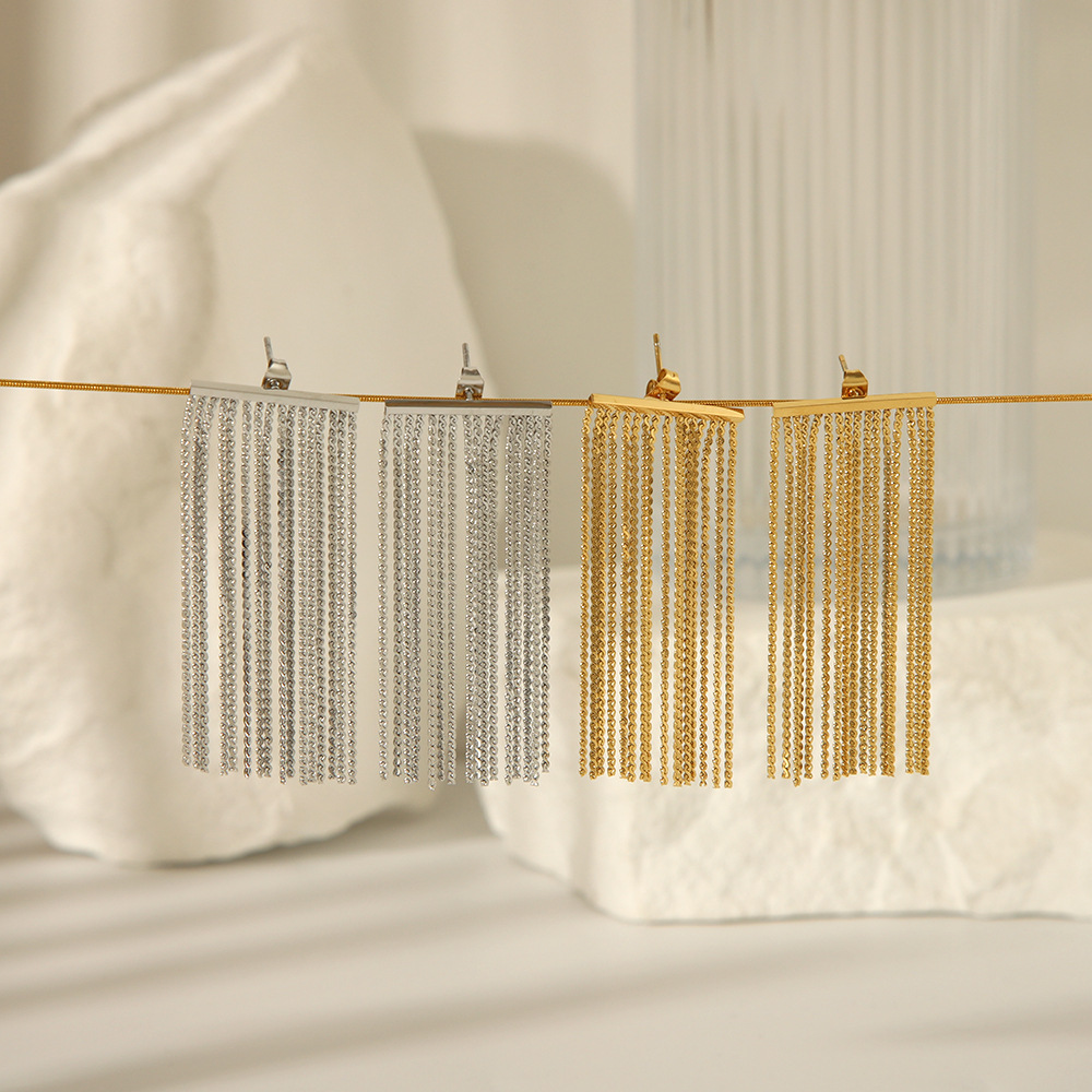 Estilo bohemio acero inoxidable oro real galvanoplastia de borde ancho borla atmósfera personalidad exagerada Pendientes para mujer Pendientes 18K