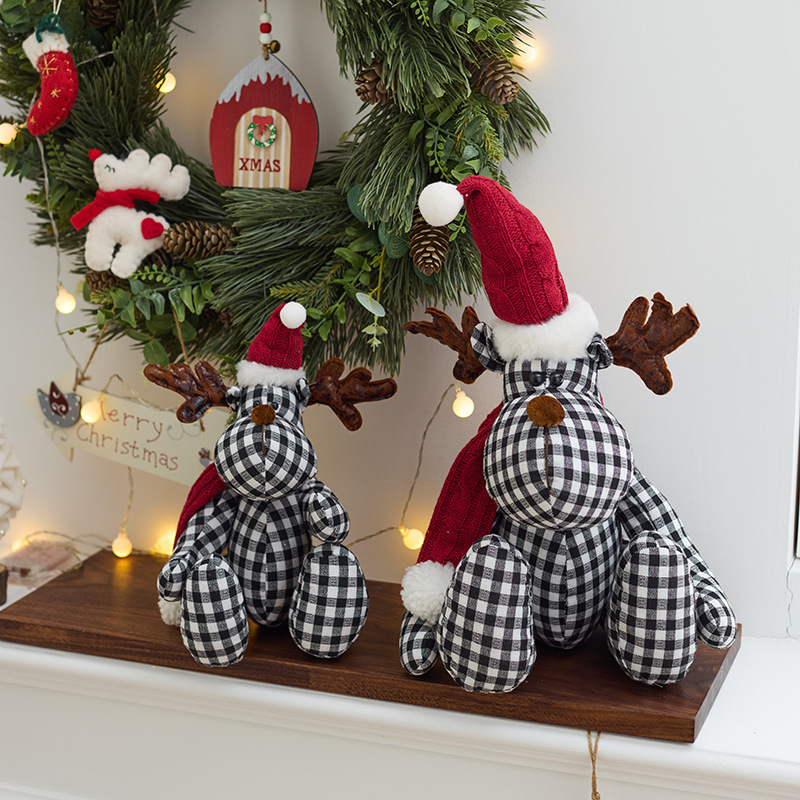Buscando madera nuevo cuadrado rojo y negro de tela ciervo muñeca de decoración navideña regalos navideños accesorios de ventana