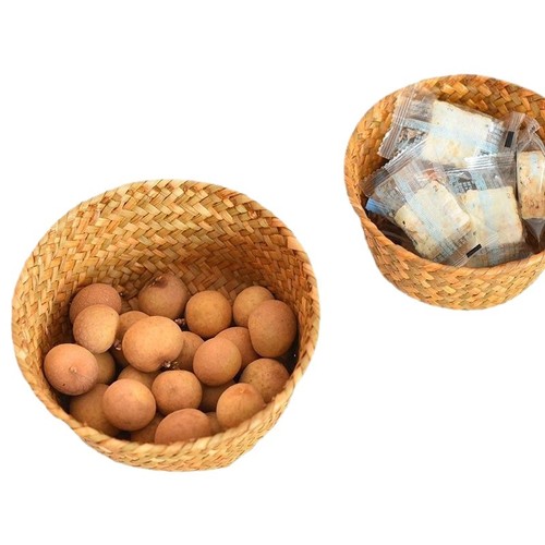 Natural seaweed woven storage basket kitchen ginger garlic storage basket small round entryway desktop miscellaneous storage basket