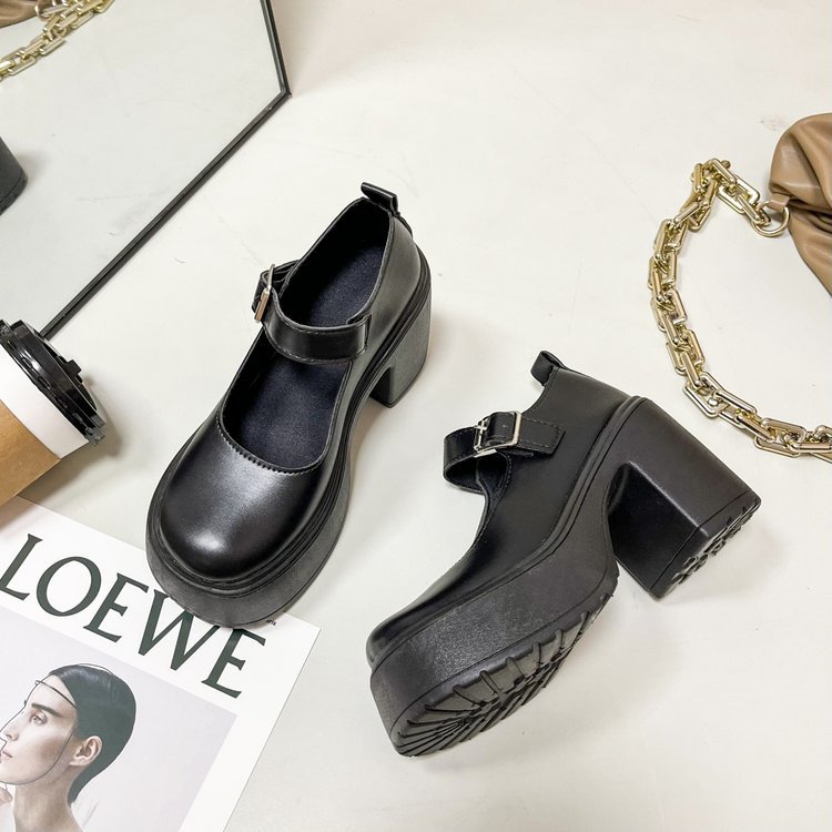 Zapatos de cuero de tacón alto de moda Mary Jane plataforma aumento de la altura mocasines de las mujeres 2024 caliente nuevo casual zapatos de las mujeres del todo-fósforo
